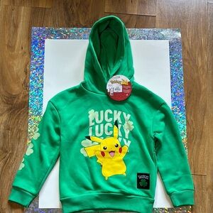 NWT-Green Pikachu Sweatshirt Hoodie with Lucky Luck Design